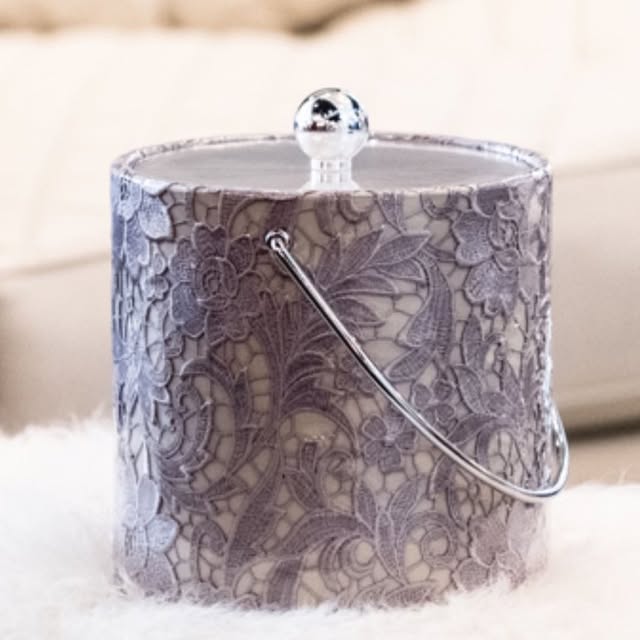 Purple patterned ice bucket with silver hardware