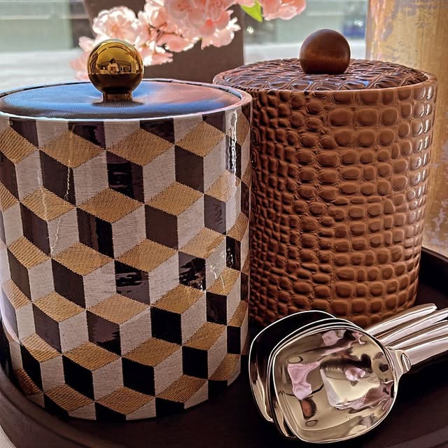 Geometric and textured ice buckets styled together